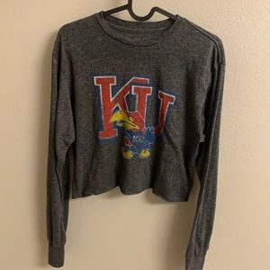KU long sleeve crop top
